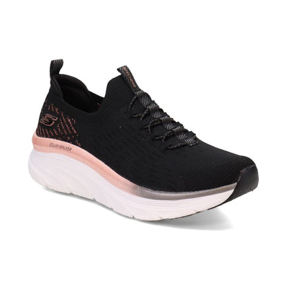 Skechers 'D'LUX Walker LET IT Glow' Damen Sneaker (Black Knit-Rose Gold Trim)
