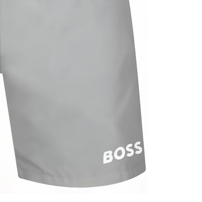 BOSS Men's 'Starfish Medium Grey' swim shorts with drawstring: Quick-drying