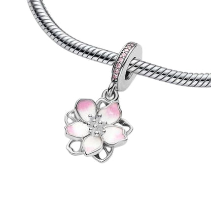 Feitery Cherry Blossom Dangle Charm Herz-Anhänger Armband zum Muttertag