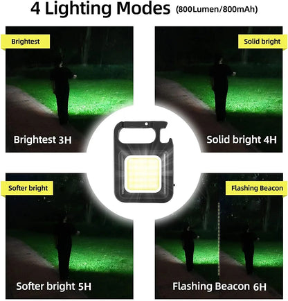 COB Keychain LED Flashlight with 1000 Lumens | 3 Light Modes and Folding Bracket: Rechargeable
